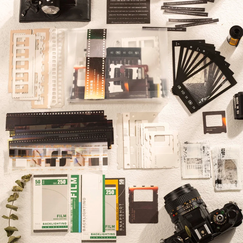 Yoofun 94pcs/pack Vintage Material Pack Includes Stripe Stickers Film Frame Material Paper for