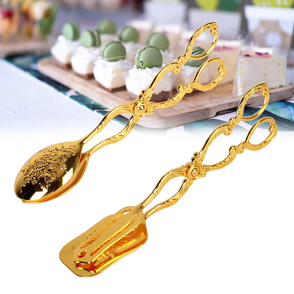 Vintage style Fruit Salad Cake Clip Buffet Food Tong Gold-plated Snack Cake Clip Salad Pastry Clamp