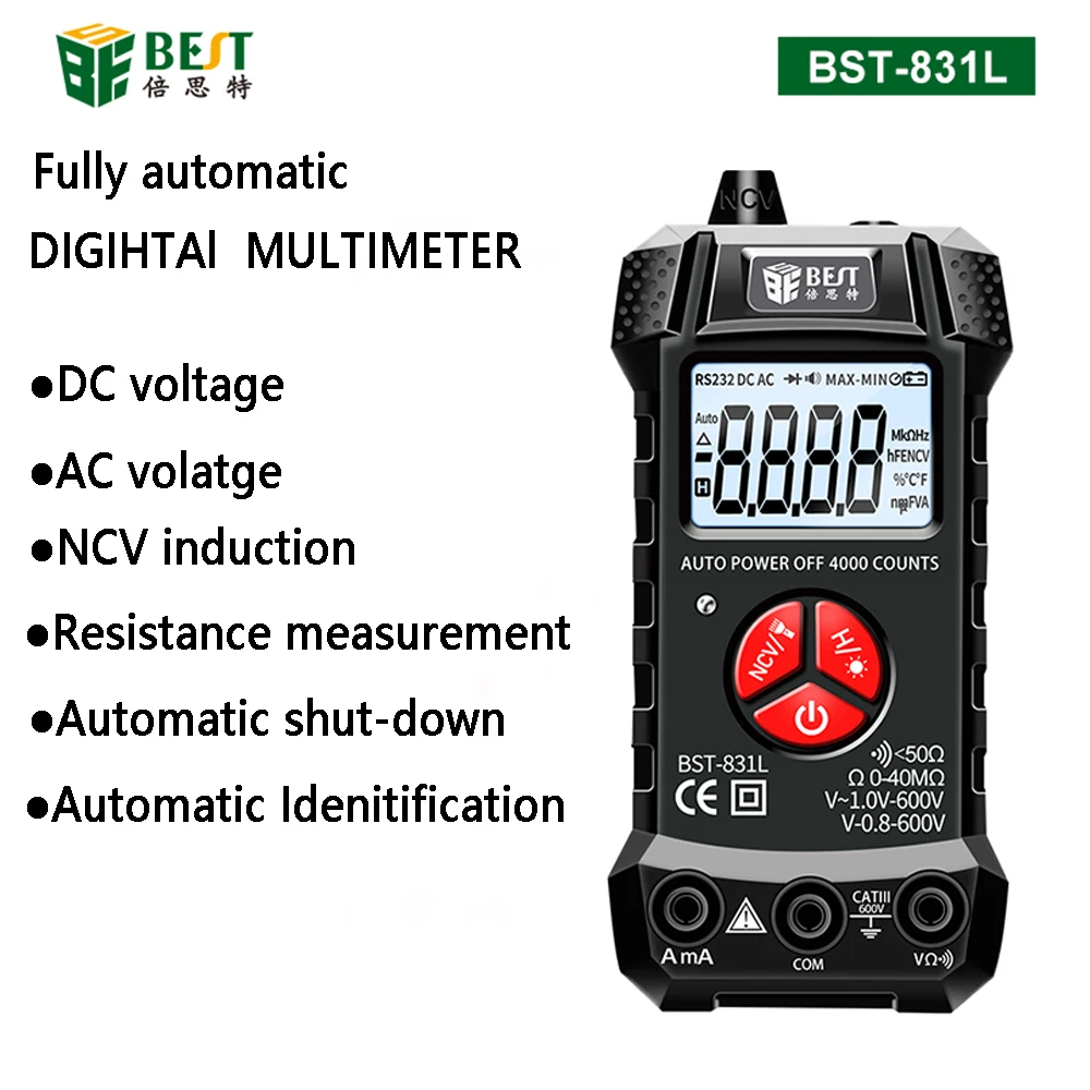 Multímetro Digital Portátil CATII 600V LCD Color Display DC AC Amperímetro Tensão Capacitância Ohm