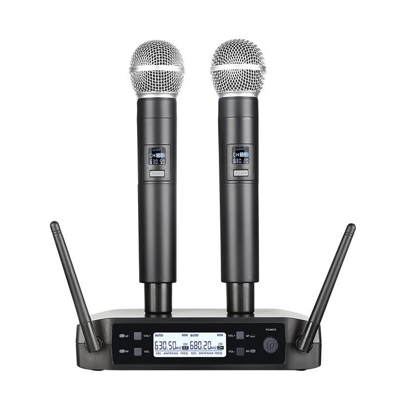 Wireless Microphone Handheld Dual Channels UHF Fixed Frequency Dynamic Mic For Karaoke Wedding Party