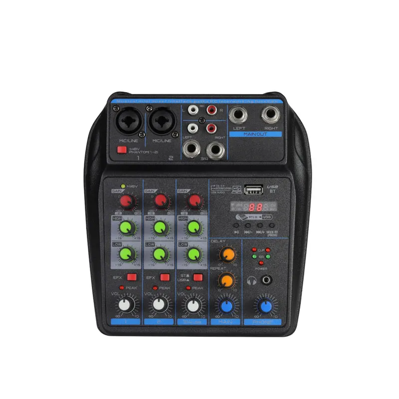 4 Channel Mixer DJ Mixing Console with Bluetooth 48V Phantom Power Monitor Karaoke System USB Mixer