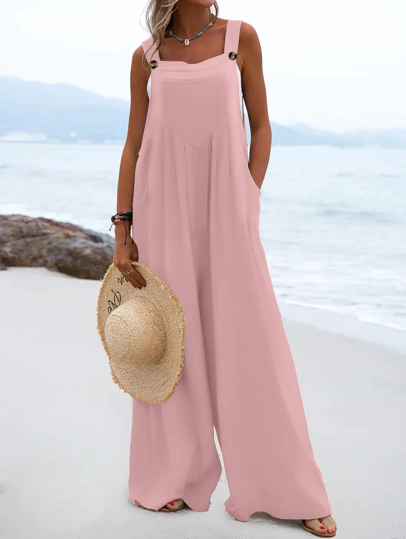 2023 Spring/Summer New Ethnic Style Fashion Solid Color Wide Leg Jumpsuit Quick Sale Tongfa European