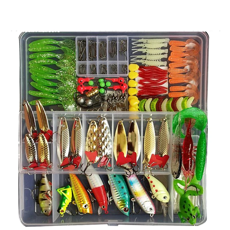 Kit Fishing Lures Set Hard Artificial Wobblers Metal Jig Spoons Soft Lure Fishing Silicone Bait