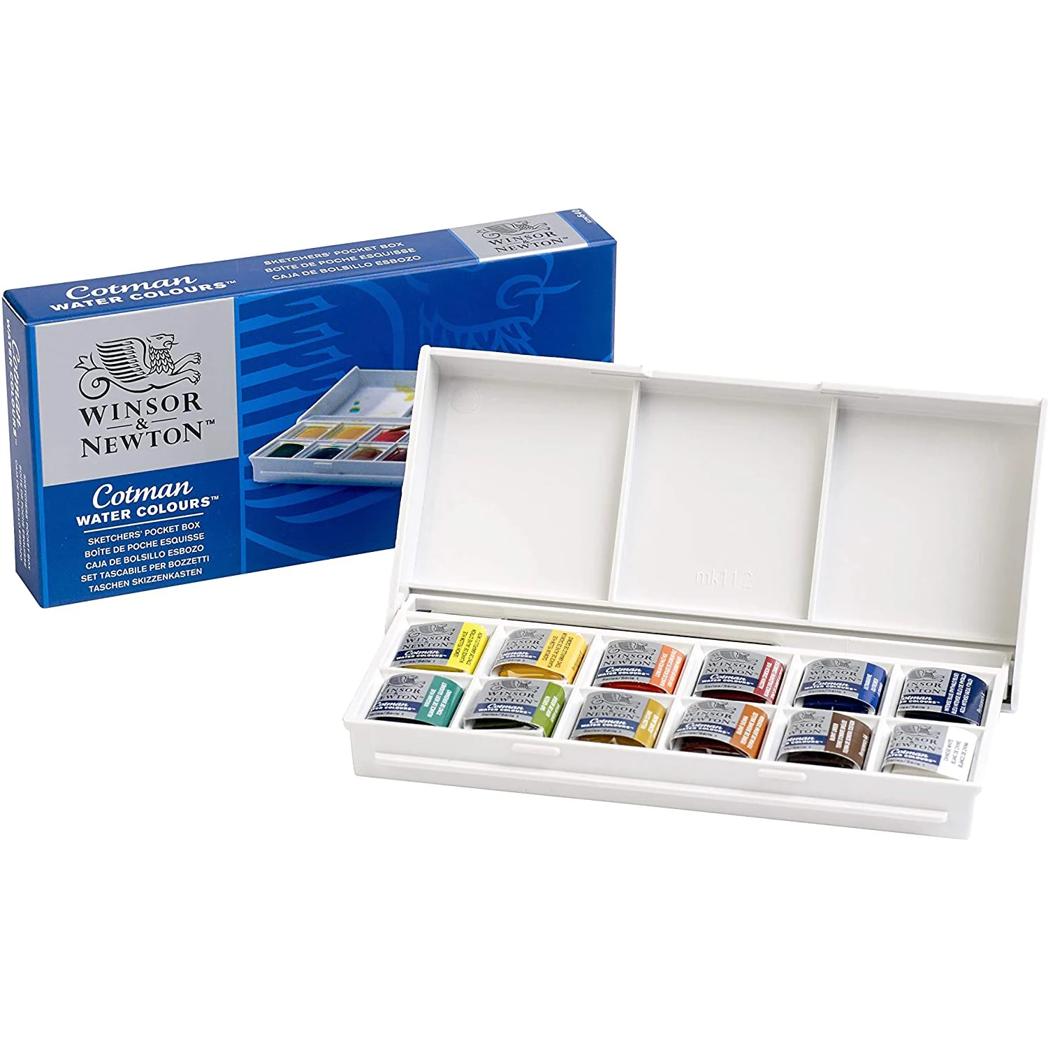 Winsor&Newton Cotman Portable Travel 12 Color Solid Watercolor Paint Sketchers' Half Pans Palette