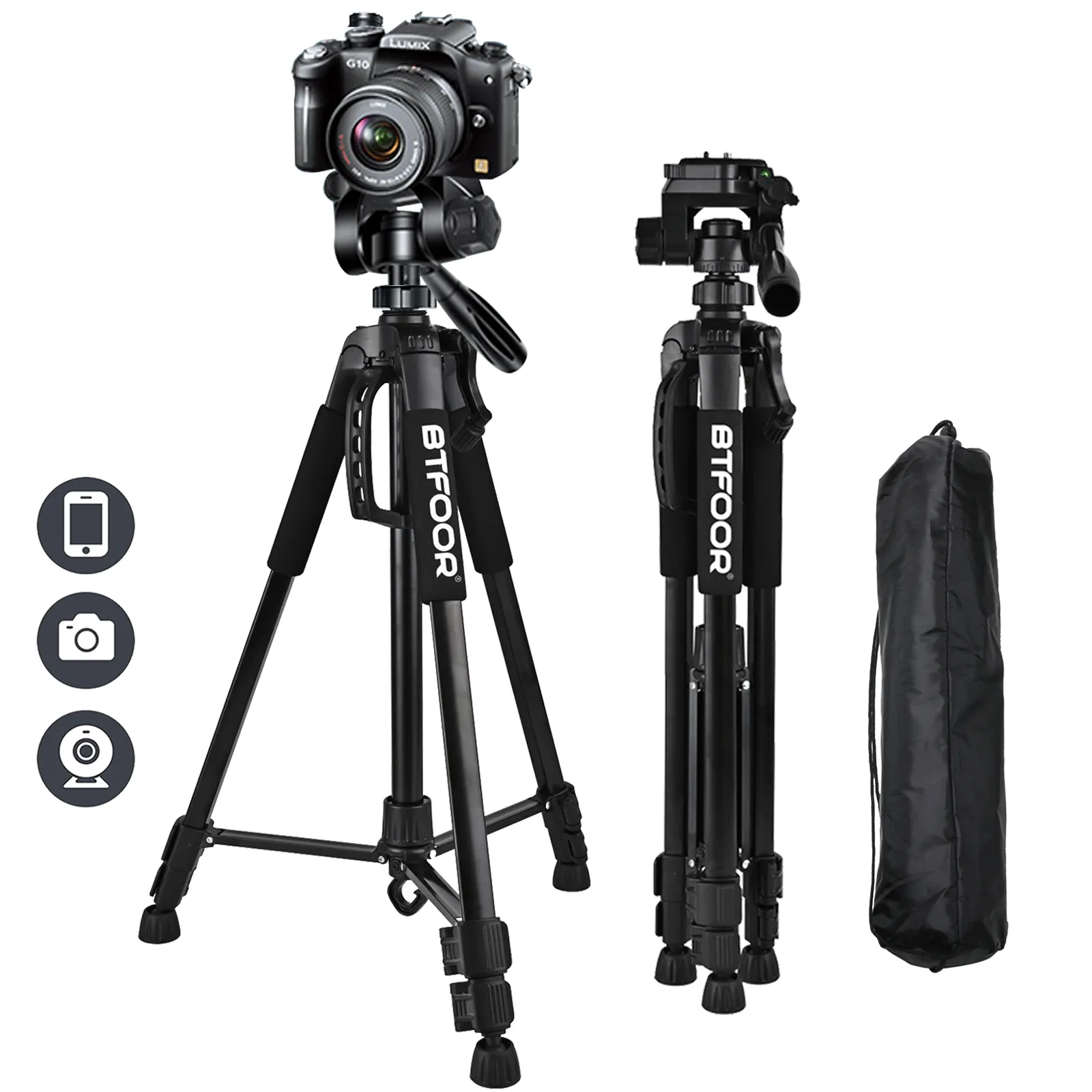 Phone Travel Self Tripod  Aluminum Tall 55” 140CM Stand With Quick Plates Mount Pan Head For Canon