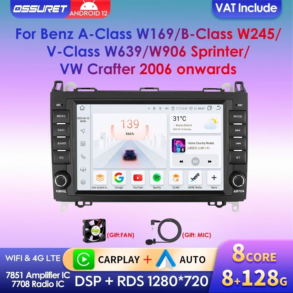 2 din 8 core android 12 autoradio für mercedes benz b-klasse w639 viano vito w245 b200 w169