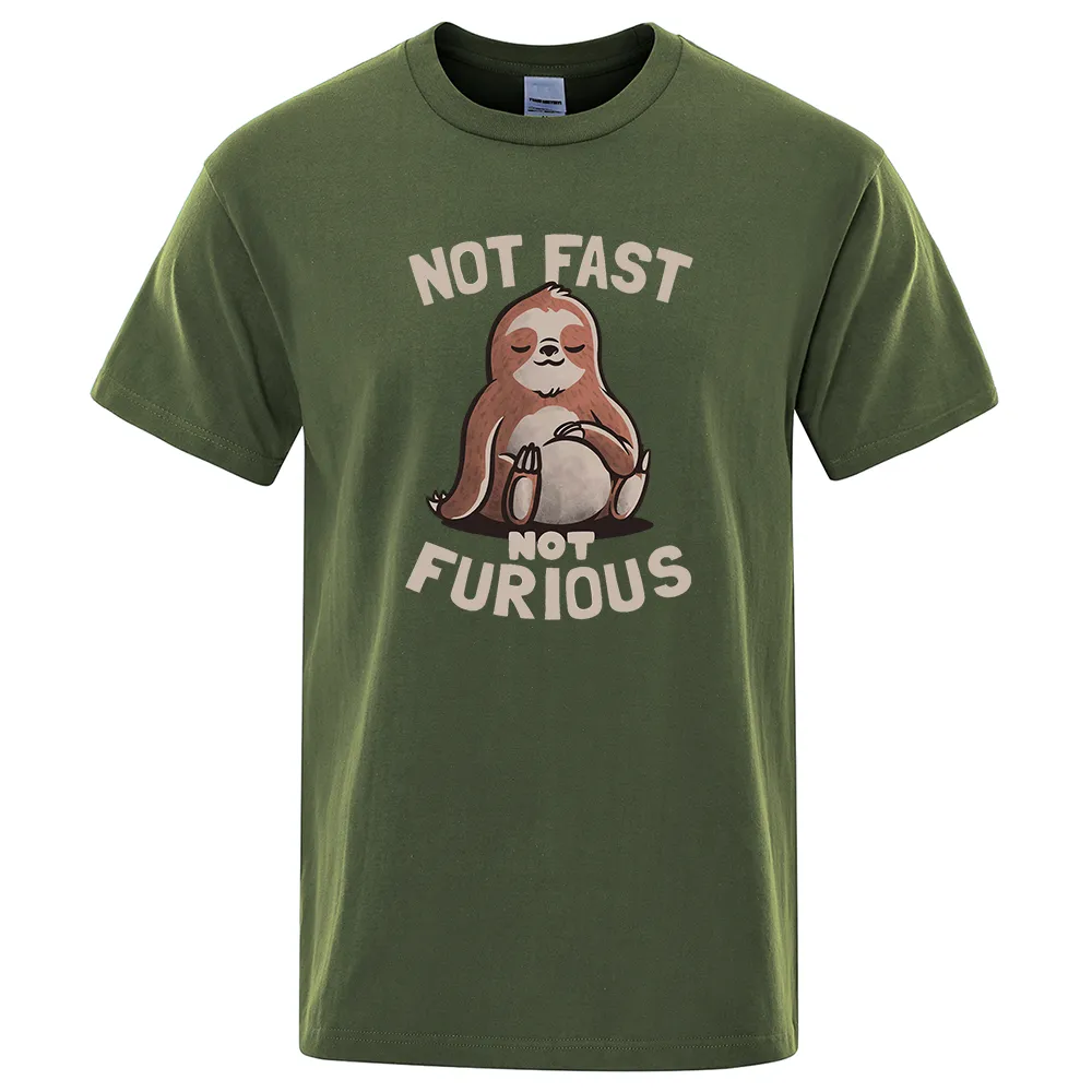 Not Fast Not Furious Kawaii Sloth Print Clothing Men Street Oversized T Shirts Breathable Cotton