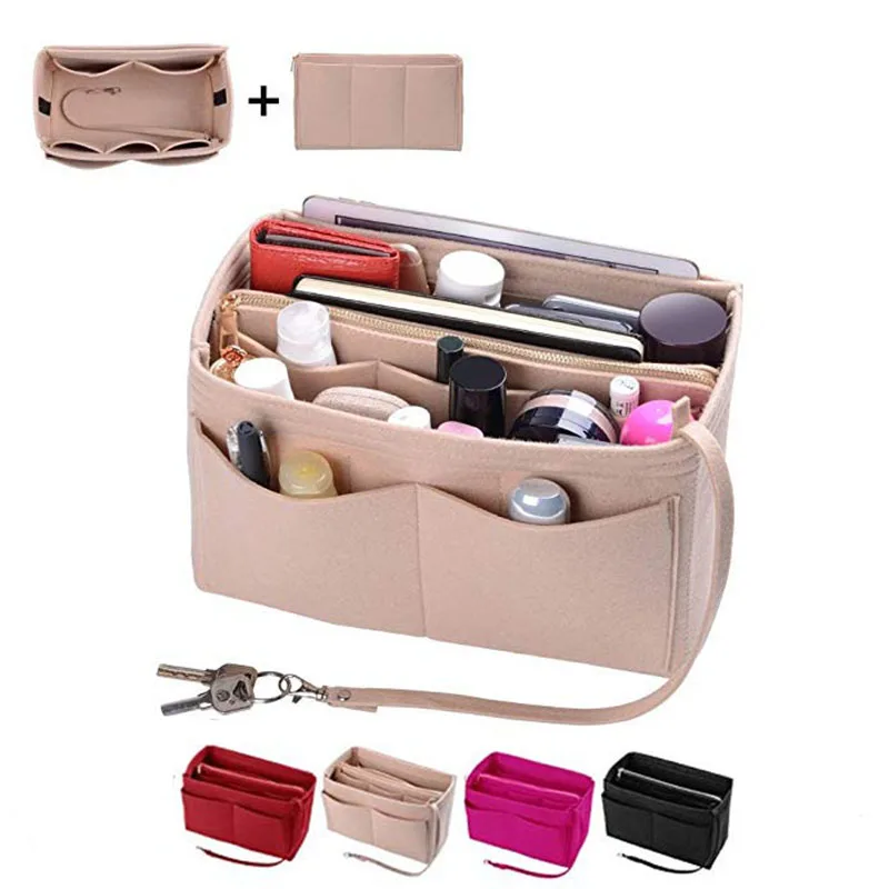 HHYUKIMI Brand Make up Organizer Felt Insert Bag For Handbag Travel Inner Purse Portable Cosmetic