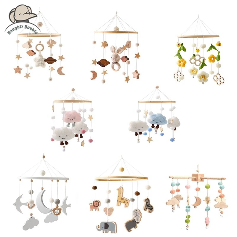 Baby Rattle Toy 0-12 Months Wooden Mobile On The Bed Newborn Music Box Bed Bell Hanging Toys Holder