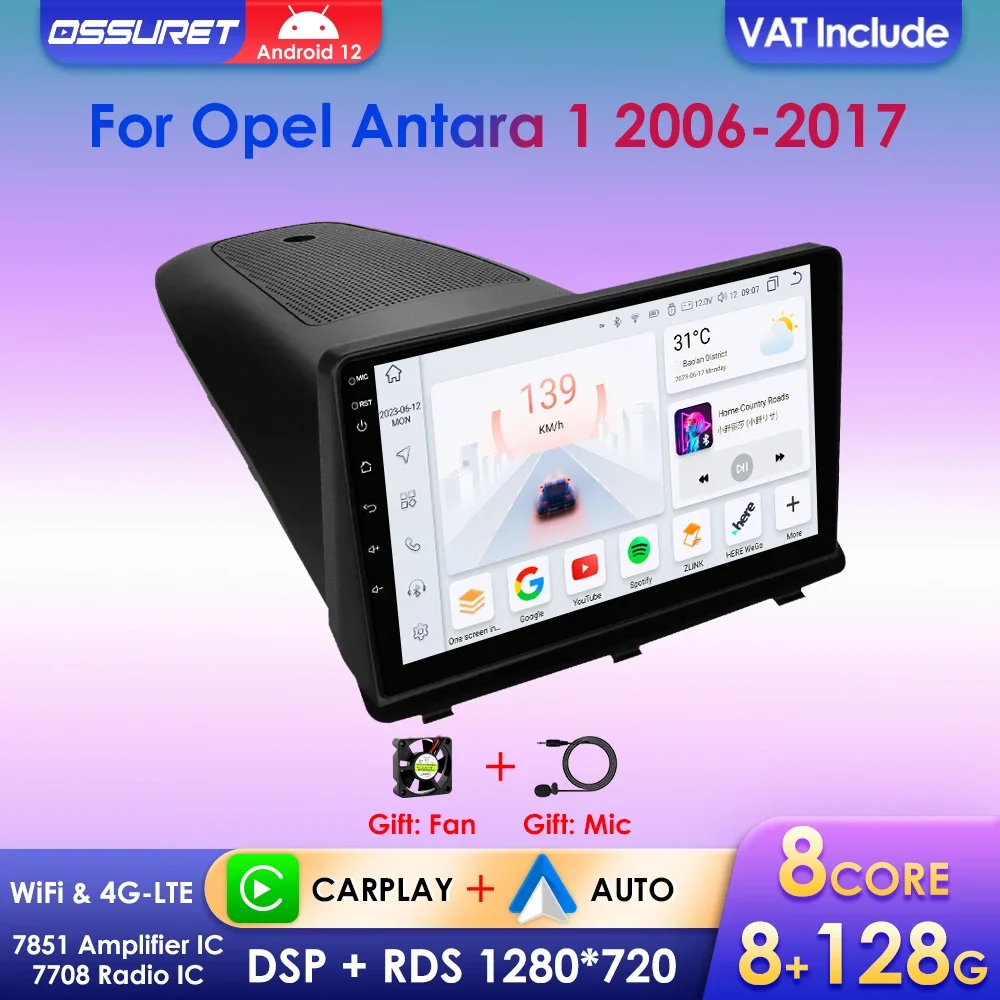 9" 2 Din Autoradio Multimedia Player Carplay für Opel Antara 1 2006 - 2017 Android 12 Navigation GPS