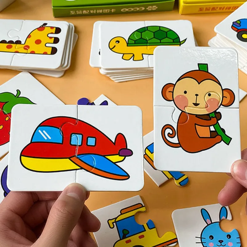 32Pcs Toddler Matching Card Early Montessori Education Puzzle Toys Cartoon Jigsaw Animal Color Shape