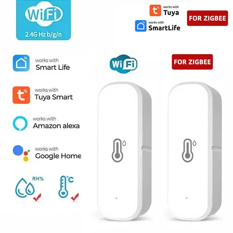 Tuya ZigBee/WiFi Smart Temperature And Humidity Sensor Battery Powered Smart Home Security Work With