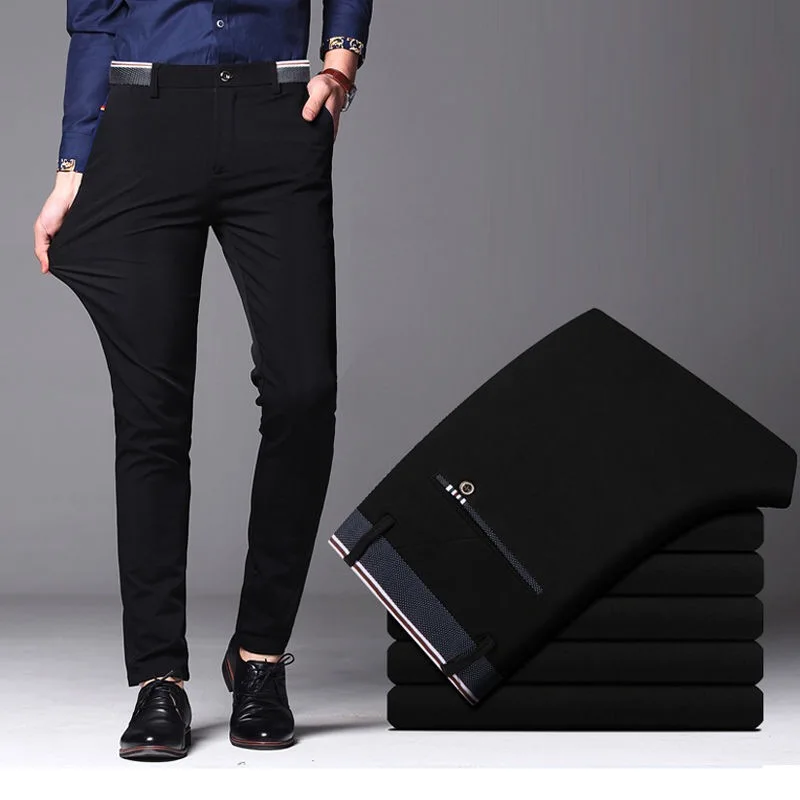 Men's Spring Autumn Fashion Business Casual Long Pants Suit Pants Male Elastic Straight Formal