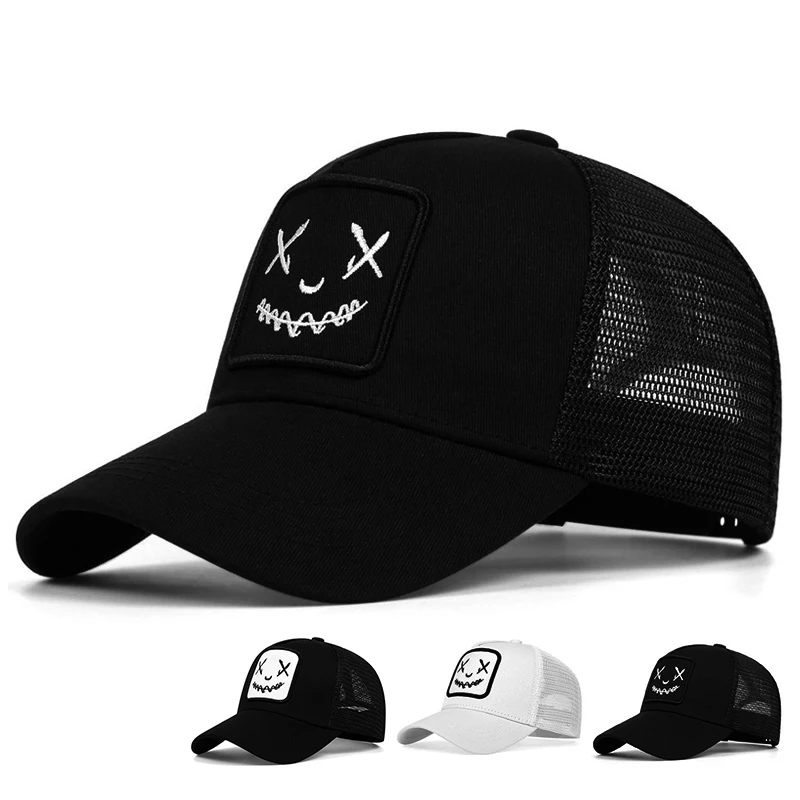 Men Women Smile Face Embroidery Baseball Caps Cotton Adjustable Snapback hats Hip Hop mesh Cap