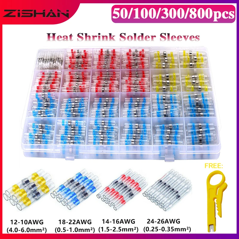 50/100/300/800pcs Practical Electrical Waterproof Seal Heat Shrink Butt Terminals Solder Sleeve Wire
