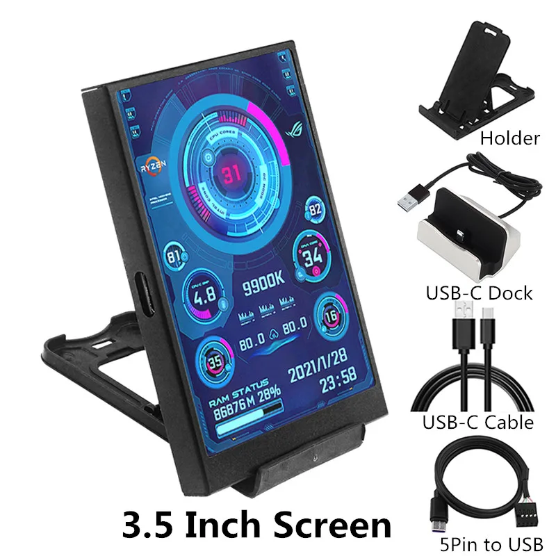3.5 / 5 / 8.8 Inch IPS Type-C Secondary Screen Mini Computer Secondary Screen CPU GPU RAM HDD