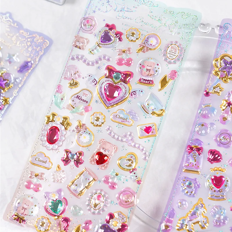 1 pc Random Kawaii Delicate 3D Girly Gemstone Gilding Stickers Scrapbooking Diy Journal Stationery