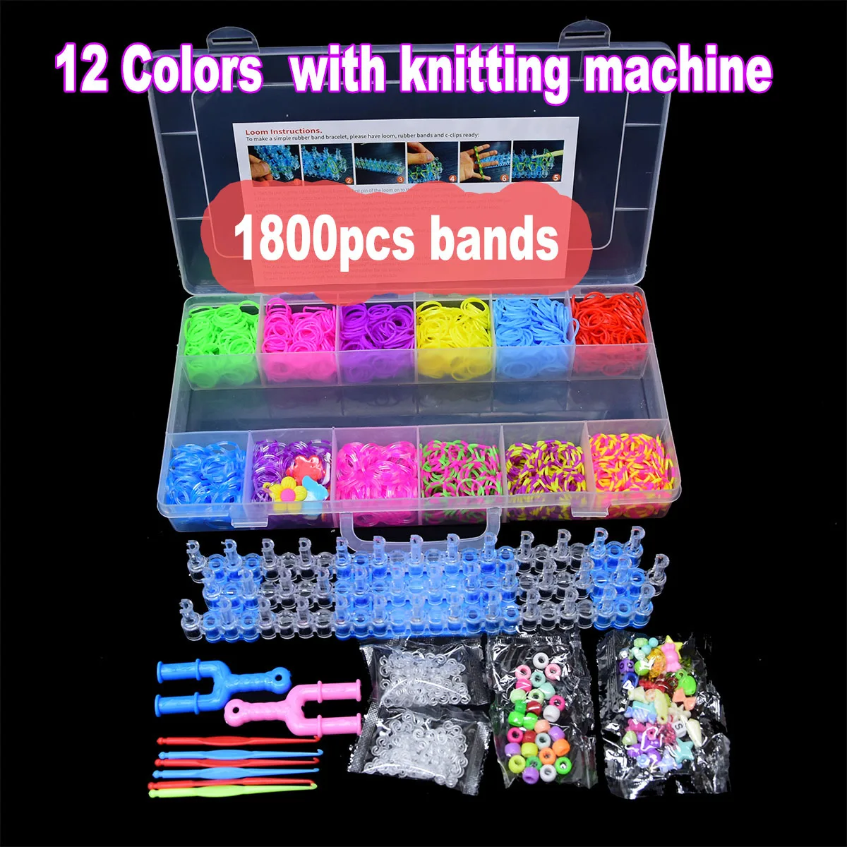 1800pcs Elastic Rubber Loom Bands DIY Tool Set Box Weave Bracelet Handicraft Girl Gift Children Kids