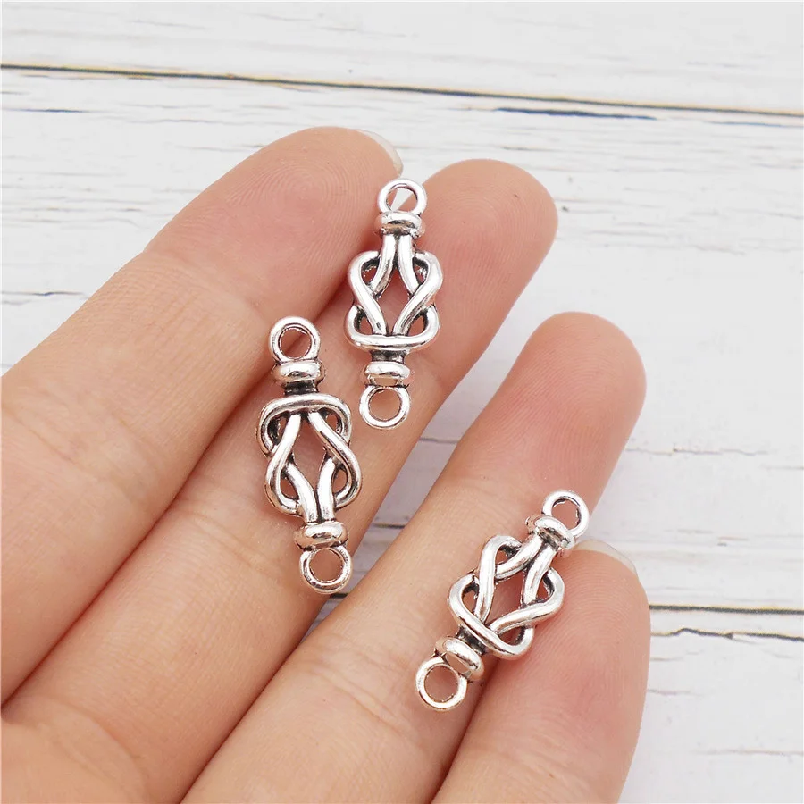 Julie Wang 20PCS Metal Knot Connector Antique Silver Color Alloy Pendant For Bracelet Jewelry Making
