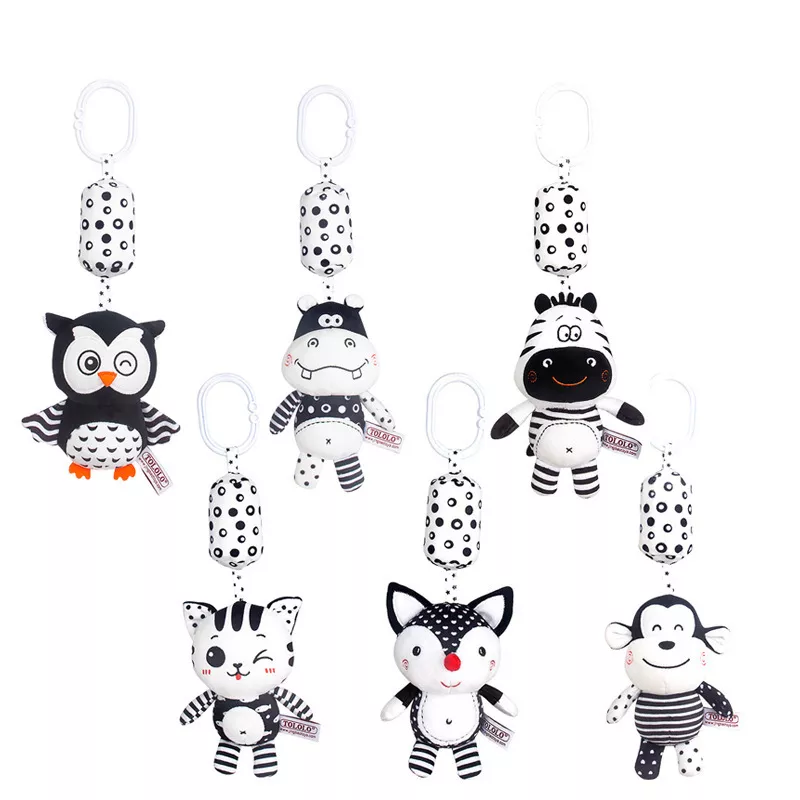 Newborn Bells Soft Plush Rattle Toy Crib Hanging Bell Car Seat Travel Stroller Black And White Wind