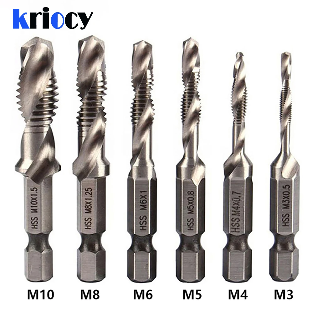 1/6Pcs Tap Drill Bit Set Hex Shank Titanium Plated HSS Screw Thread Bit Screw Machine Compound Tap