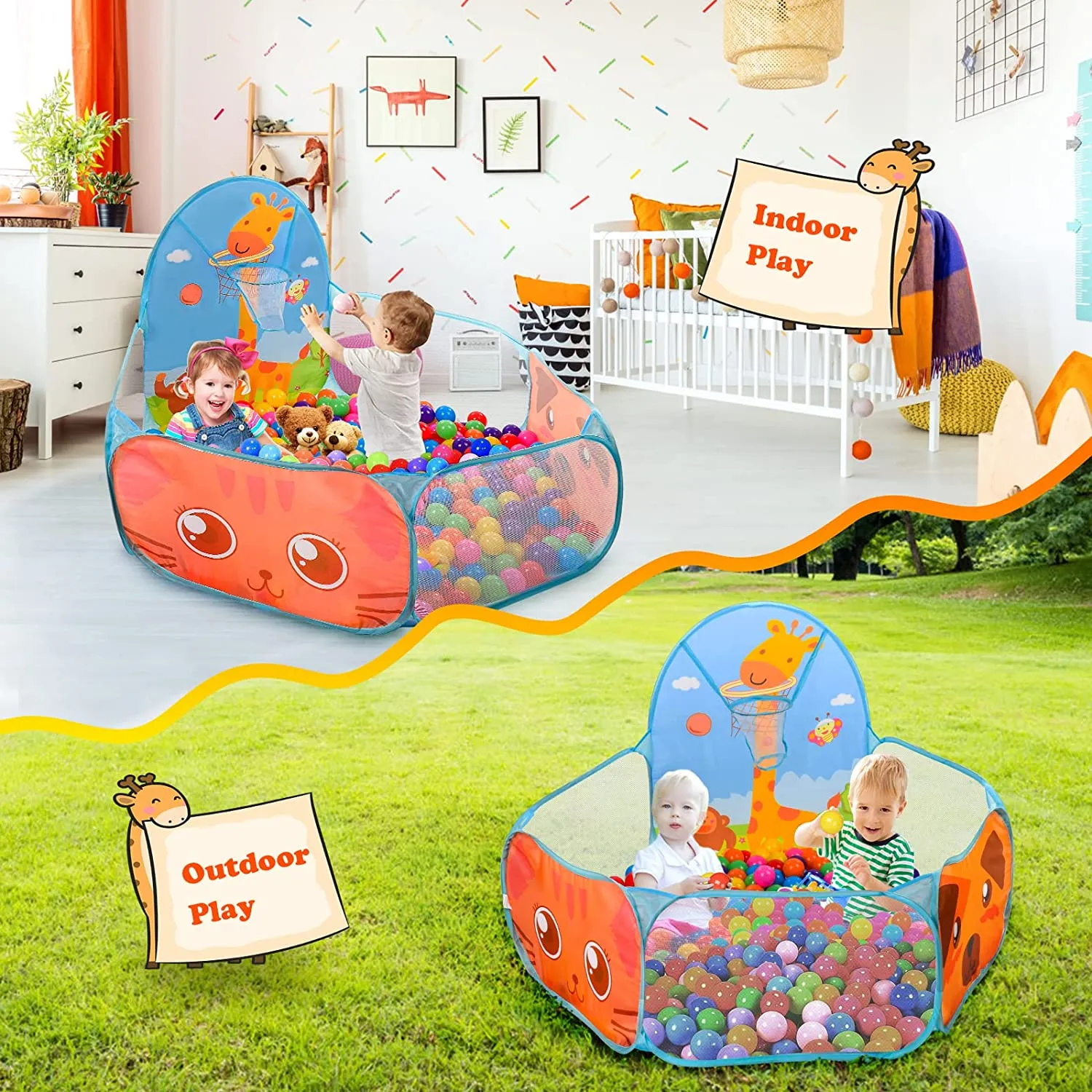 Children Ball Pool Tent Portable Foldable Ball Pit Play Tent with Basket  Outdoor Indoor Sports