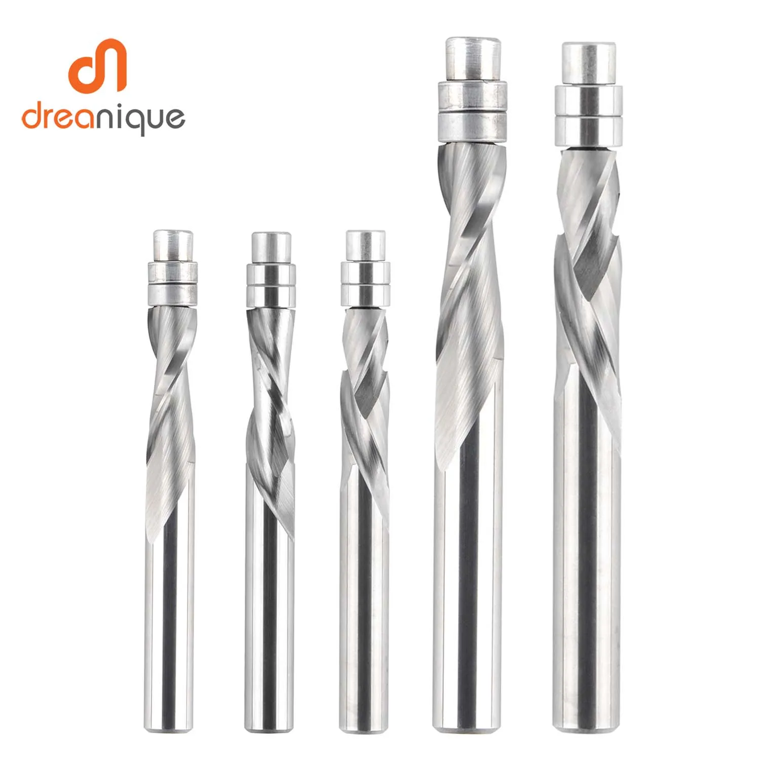 Dreanique-Carboneto sólido Bearing End Mill  2 flautas  Flush Trim Router Bits  Carpintaria Fresas