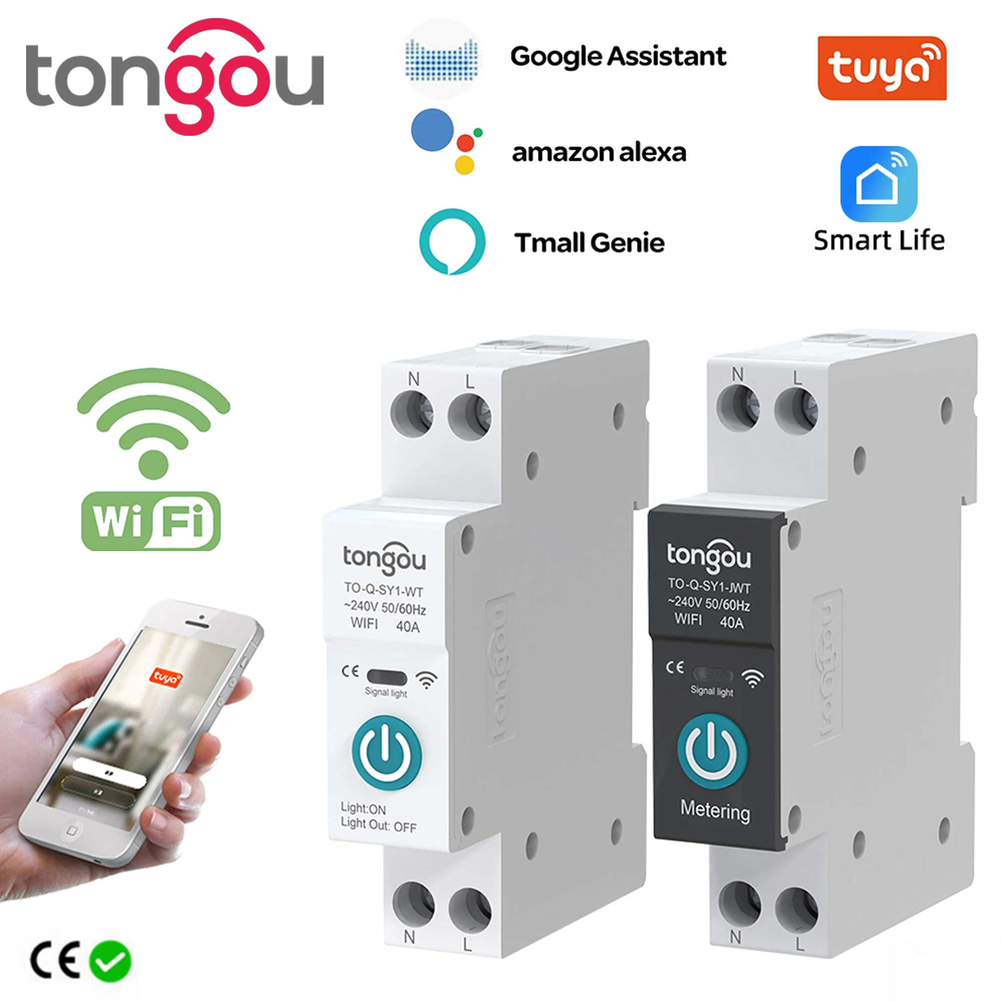 TUYA WIFI Smart Circuit Breaker Power Metering 1P 63A DIN Rail for Smart Home wireless Remote