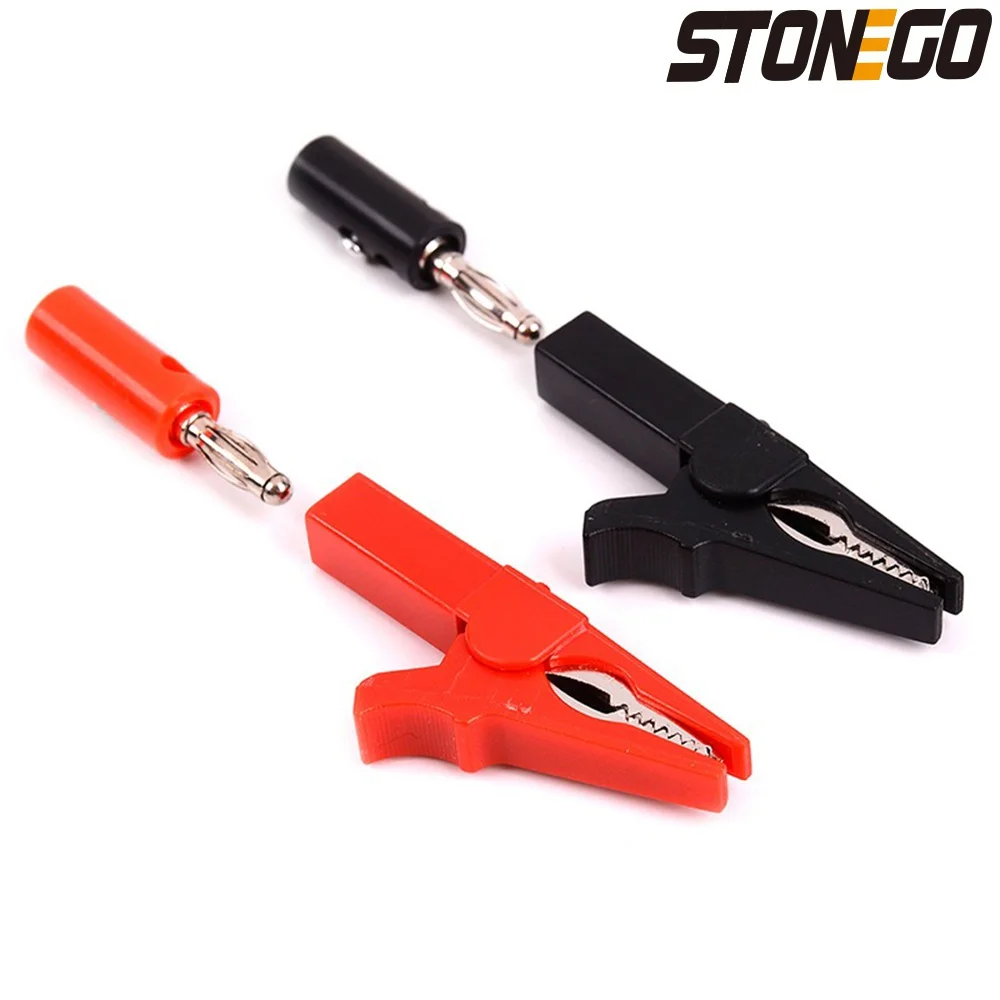 4pcs/Set 55mm Alligator Clip + Banana Plug, Test Probe With 4mm Banana Plug Cable Clips Red + Black