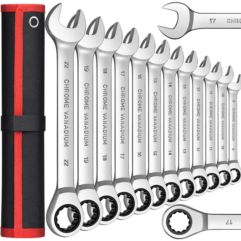 Ratcheting Combination Wrench Set,12 Point Box End and Open End Wrench Set spanner Fit for