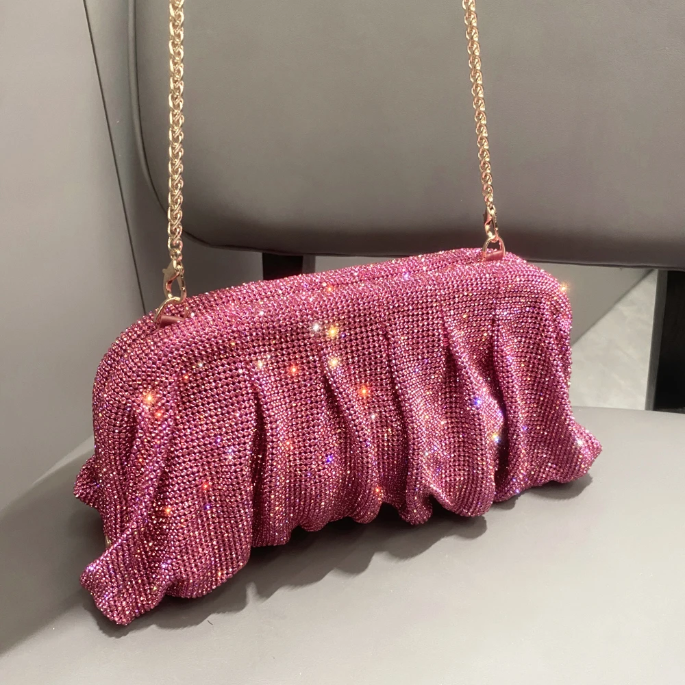 Shiny handle Rhinestones Handmade Evening Clutch Bags New Folds Purses And Handbags Luxury Designer