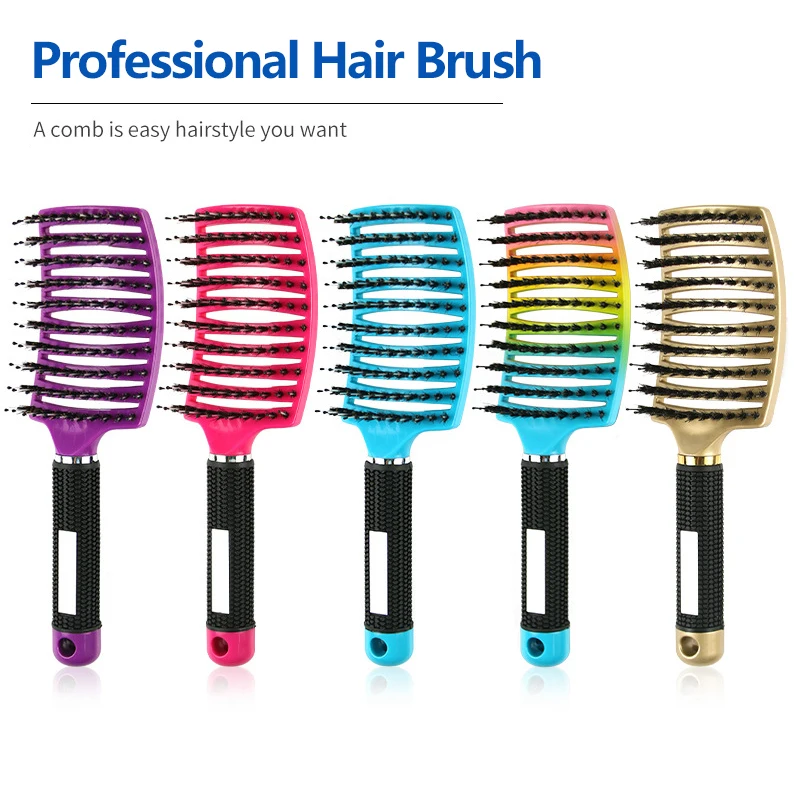Bristle&Nylon Hair Brush Girls Hair Scalp Massage Comb Women Wet Curly Detangle Hair Brush for Salon