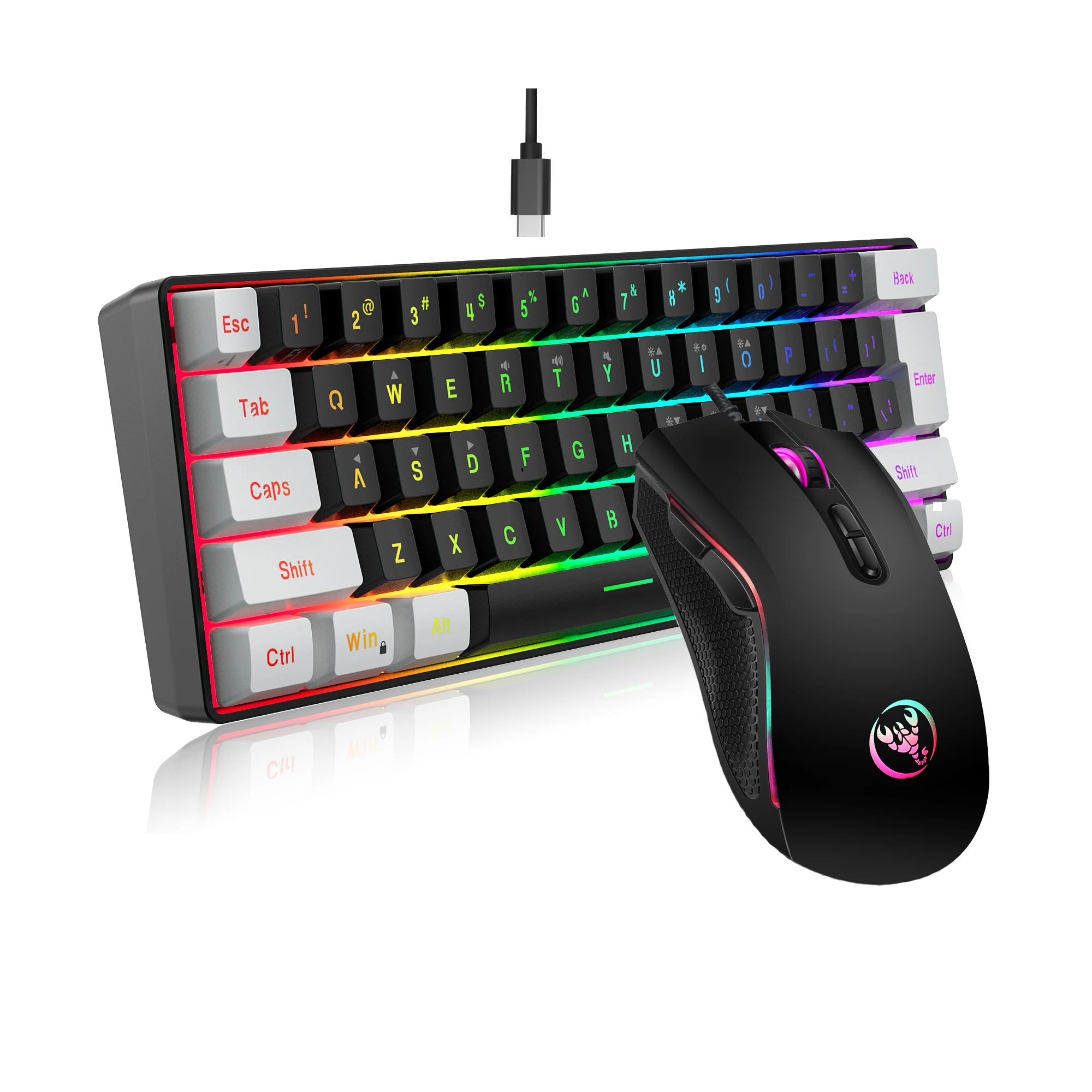New 61keys Wired White Black Keyboard RGB Gaming Mouse Office Kit Backlight Keyboard and Mouse