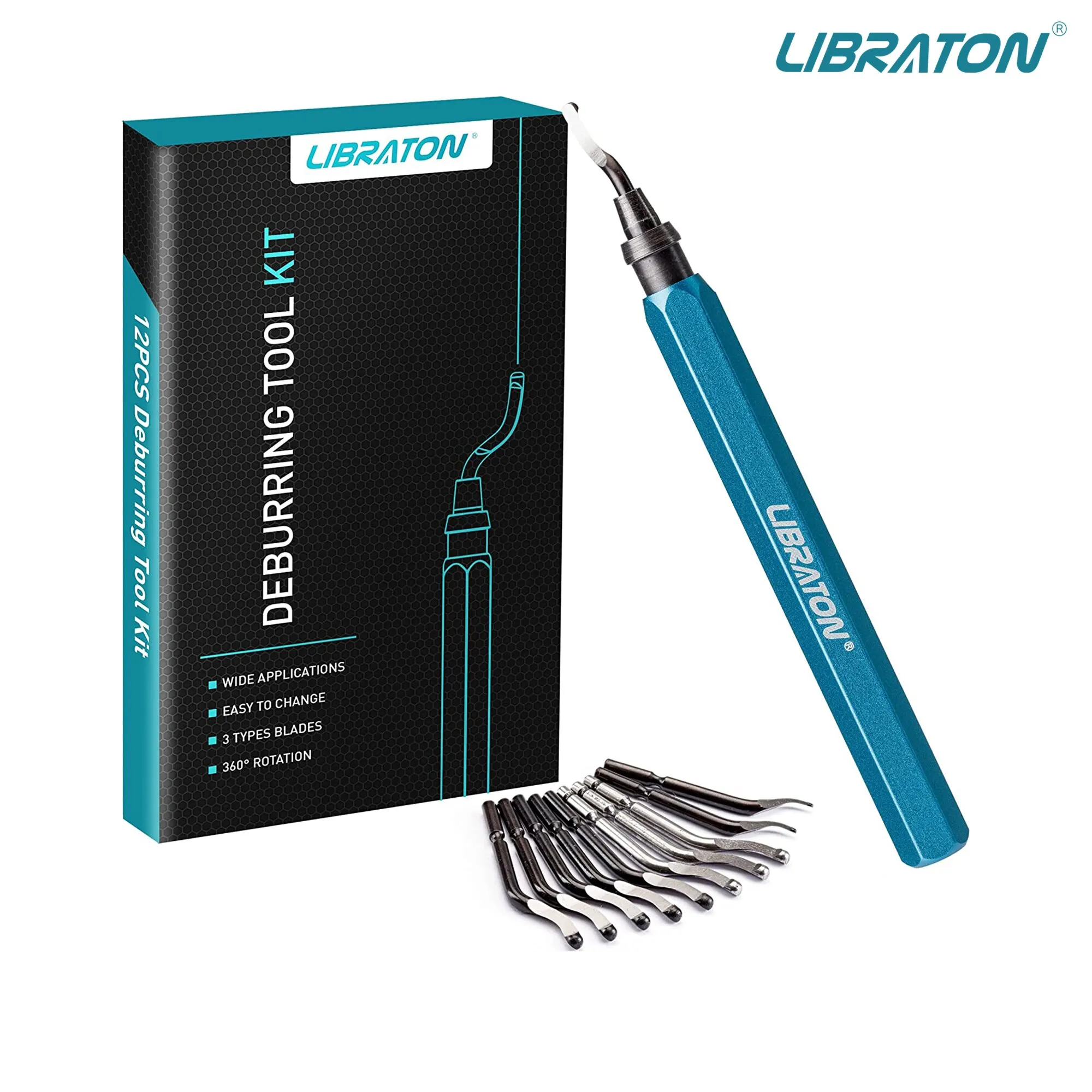 Deburring Tool with 11 HSS Steel Blades 360 Degree Rotary Head Deburring Tool for Metal Resin