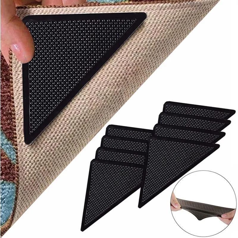 4Pcs8pcs/set Triangle Washable Reusable Rug Gripper Anti-skid Rubber Mat Non Slip Patch Tape for