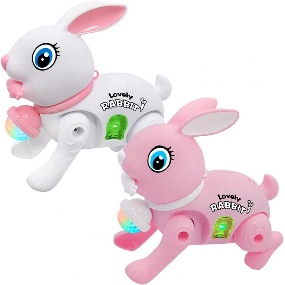 New Cartoon Electronic Walking Rabbit Toy Music Lovely Luminescent with Traction Rope Toys Crawling