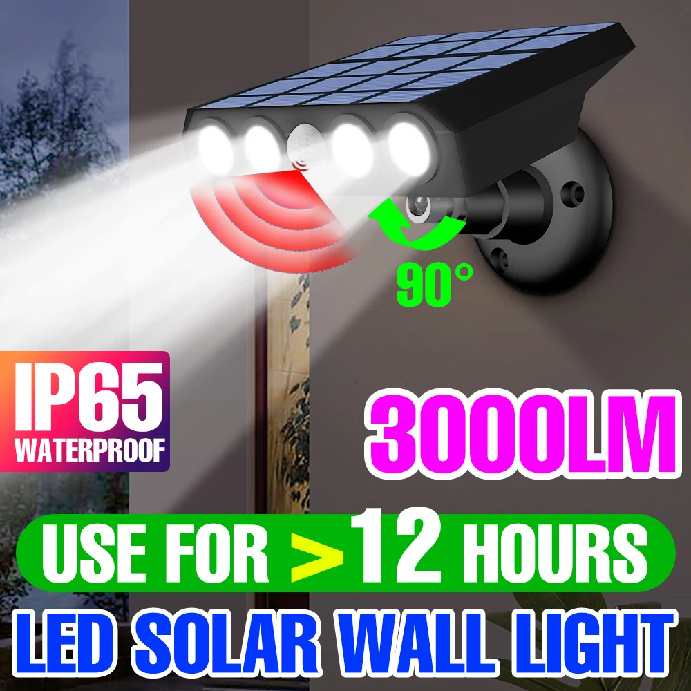 LED Solar Wall Light para Paisagem Exterior, Lâmpada ao ar livre, Refletor impermeável, Iluminação