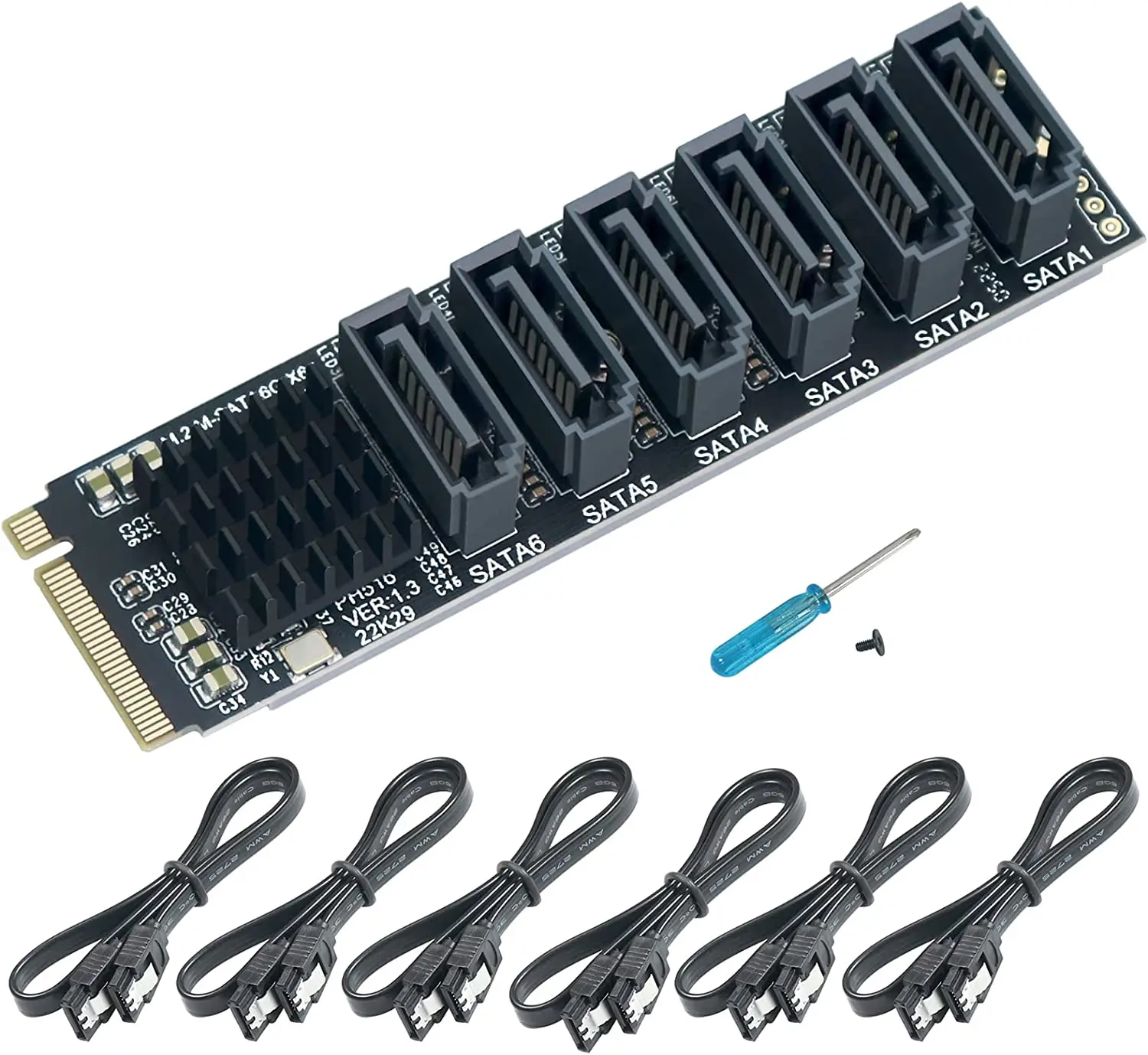 M.2 NVME PCI-E PCIE X4 X8 X16 To 6 Port 3.0 SATA Adapter Card Riser III 6GB/S Chassis server PC