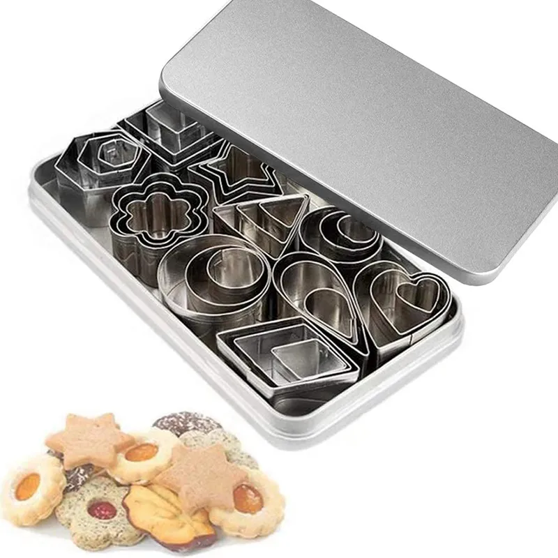 30Pcs/box Stainless Steel Sugar Biscuit Press Stamp Embosser Cookie Cutter DIY Fondant Cake Mold