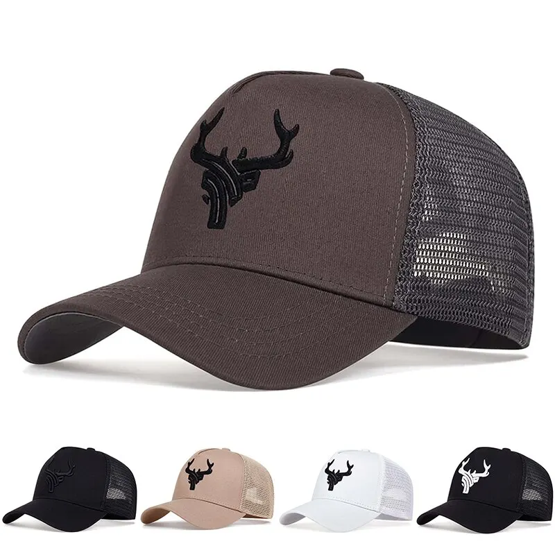 Unisex Animal Antlers Embroidery Baseball Net Caps Spring and Summer Outdoor Adjustable Casual Hats