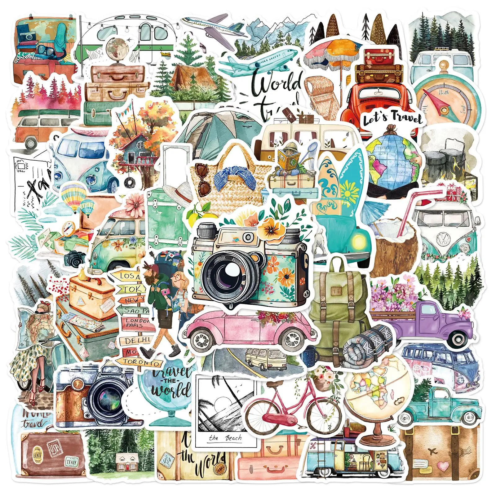 50PCS New Trendy Outdoor Travel Scenery Graffiti Cell Phone Helmet WaterCup Car DIY Waterproof PVC