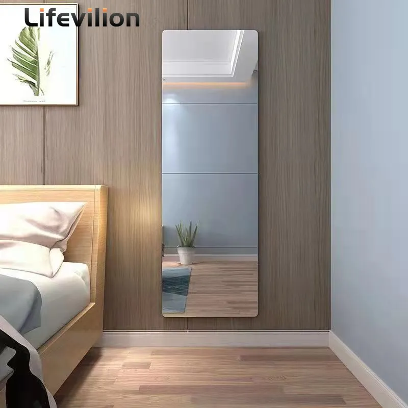 4Pcs Acrylic Mirror Wall Stickers Thicken-2mm Mirror Sheeting Decor Self-adhesive DIY Wall Sticker