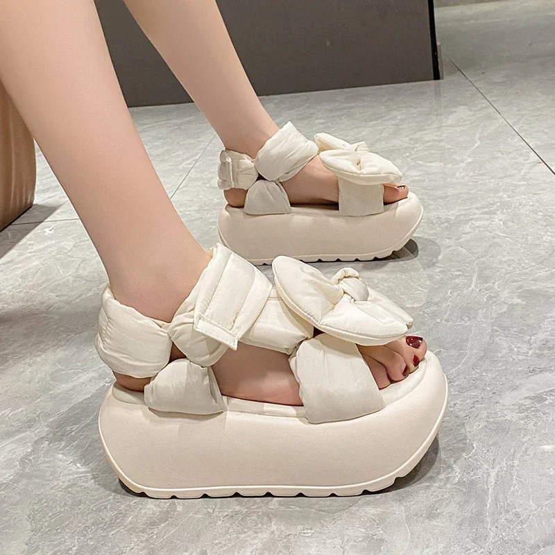 7CM Thick Bottom Women's Sandals Summer New Butterfly-Knot Hook & Loop Non-slip Platform Sandal