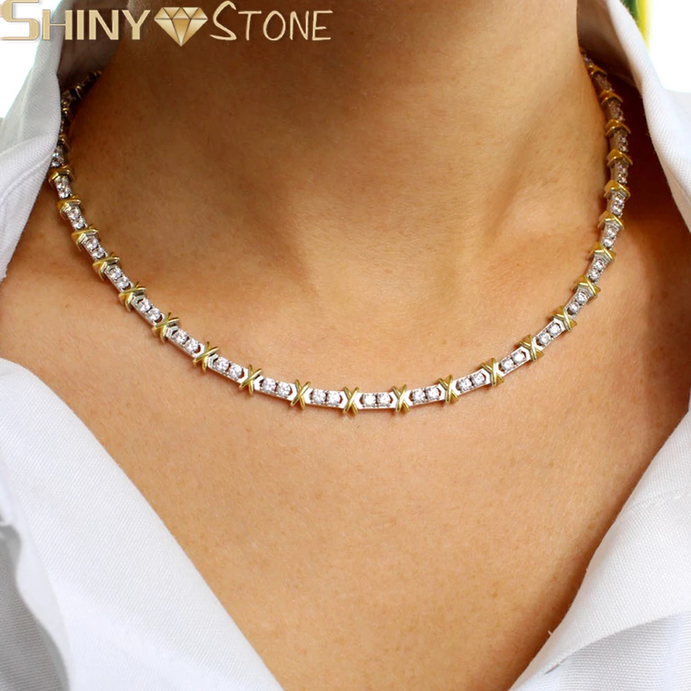 2024 New Iced Out Bling Cross Heart Tennis Chain Necklace Gold Silver Color 5A Cubic Zirconia CZ