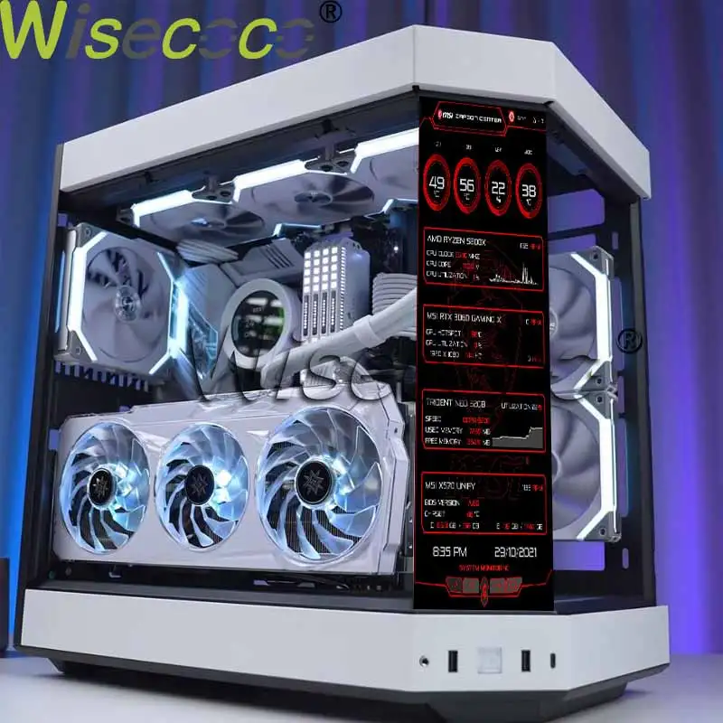 PC Case DIY Hyte Y60 Bar LCD Display Long Strip Computer Monitor Temperature AIDA64 Screen 12.6 Inch