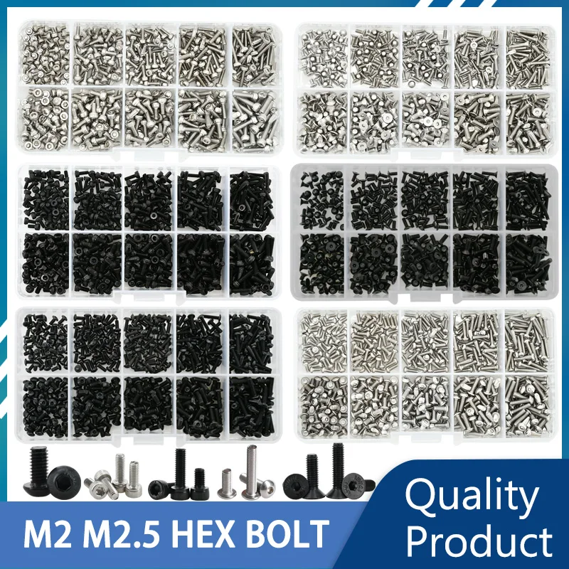 500Pcs M2 M2.5 Small Screw Bolt Kit 4mm 5mm 6mm 8mm 10mm Electrical Screws Hex Hexagon Socket Cap