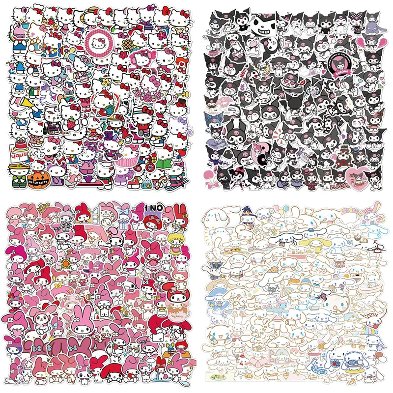 50/100Pcs Sanrio Hello Kitty Kuromi Melody Cinnamoroll Sticker Kawaii Laptop Skin DIY Diary