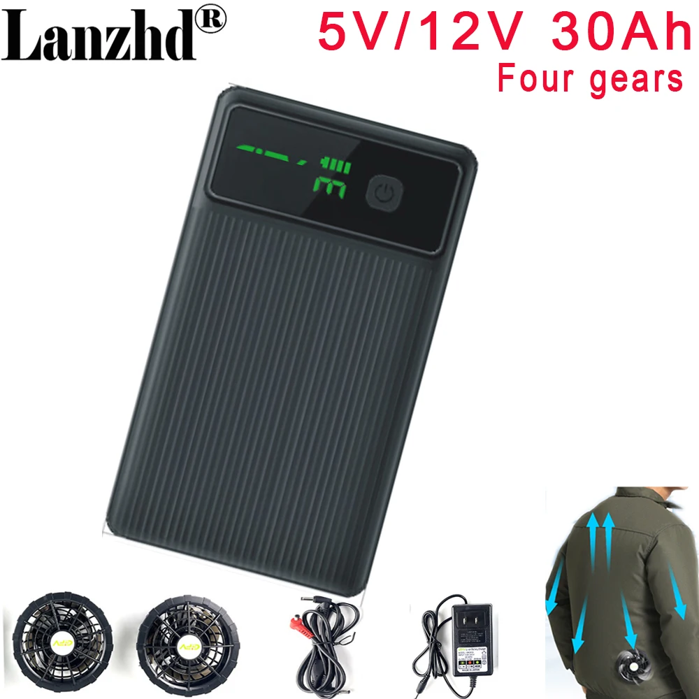 Bateria Recarregável para Ar Condicionado, 5V, Saída 12V, 30000mAh, Serviço de Ventilador de Roupa