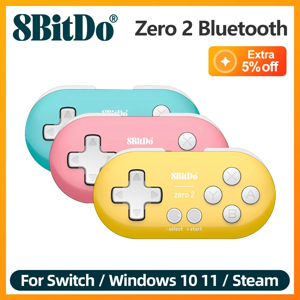 8BitDo-Zero 2 Controlador Bluetooth, Gamepad Compatível para Nintendo Switch, Ultra Leve e Portátil,