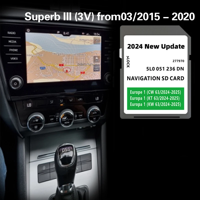 MIB2 2024-2025 für Superb III (3V) von03/2015-2020 Navigationskartenabdeckung Deutschland Polen EU